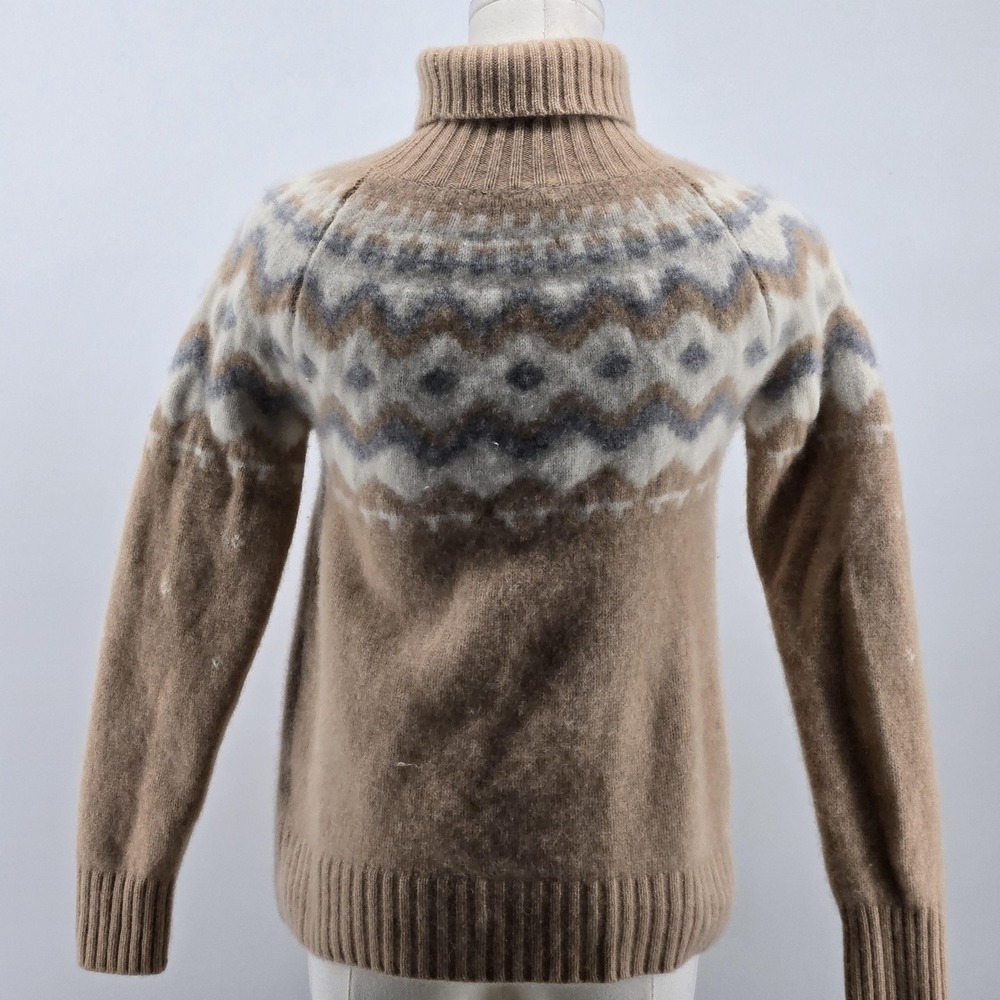 Antonio Melani Sweater Pullover Womens M Beige 100%Cashmere Turtleneck Fair Isle - Picture 5 of 11